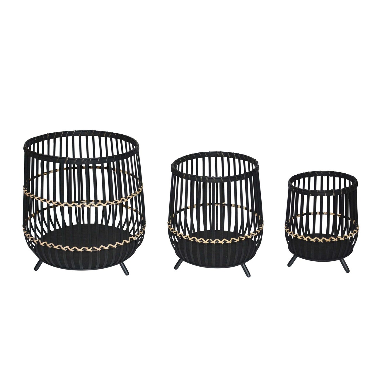 Kingston Living Bamboo Wooden Outdoor Footed Planters - 19" - Black and Beige - Set of 3